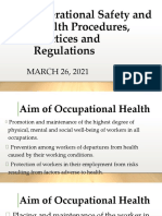 Operational Safety and Health Procedures, Practices and Regulations