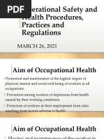 Operational Safety and Health Procedures, Practices and Regulations