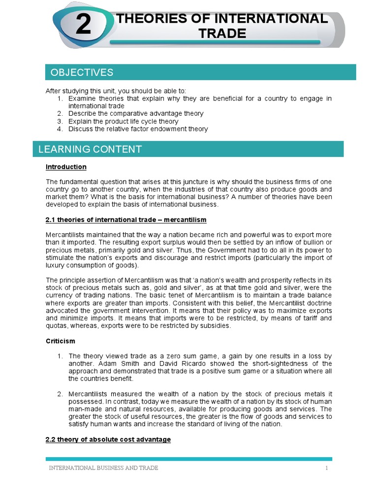 International Trade Theories Guide | PDF | Mercantilism | Labour Economics