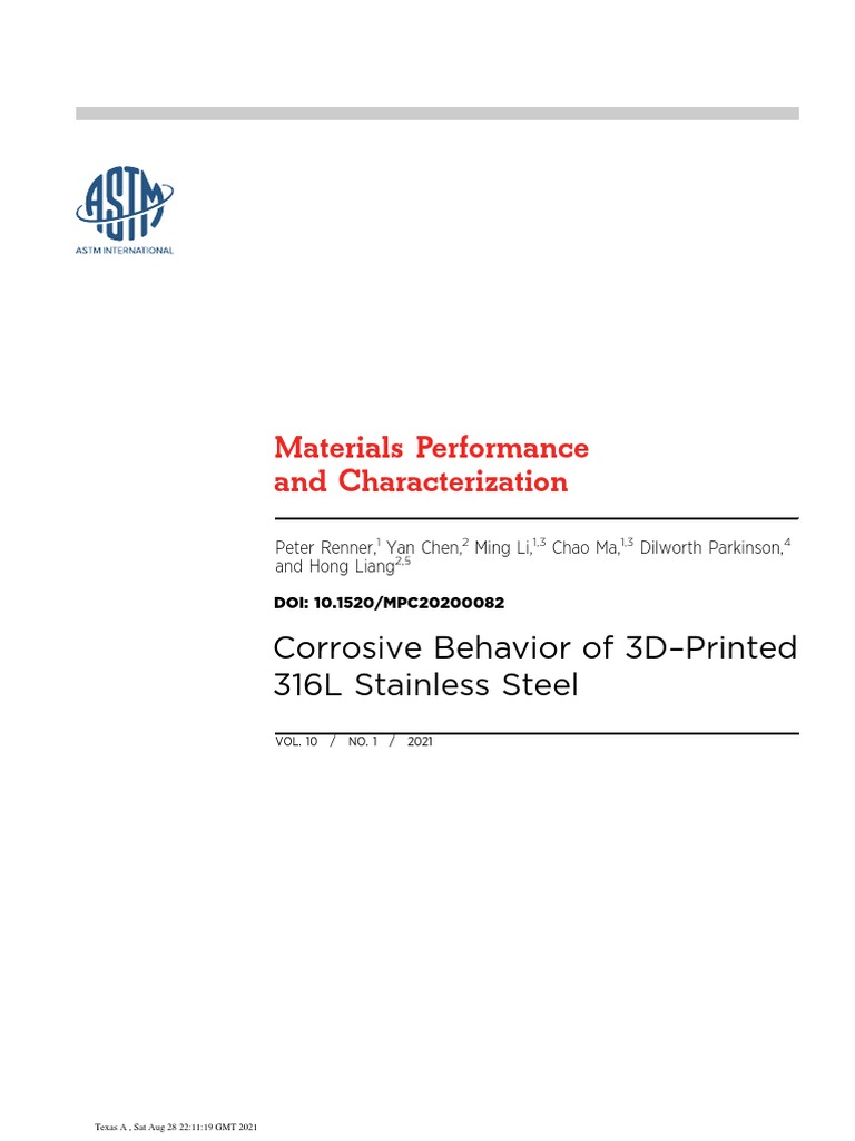 Corrosive Behavior of 3D-Printed 316L Stainless Steel | PDF | Corrosion ...