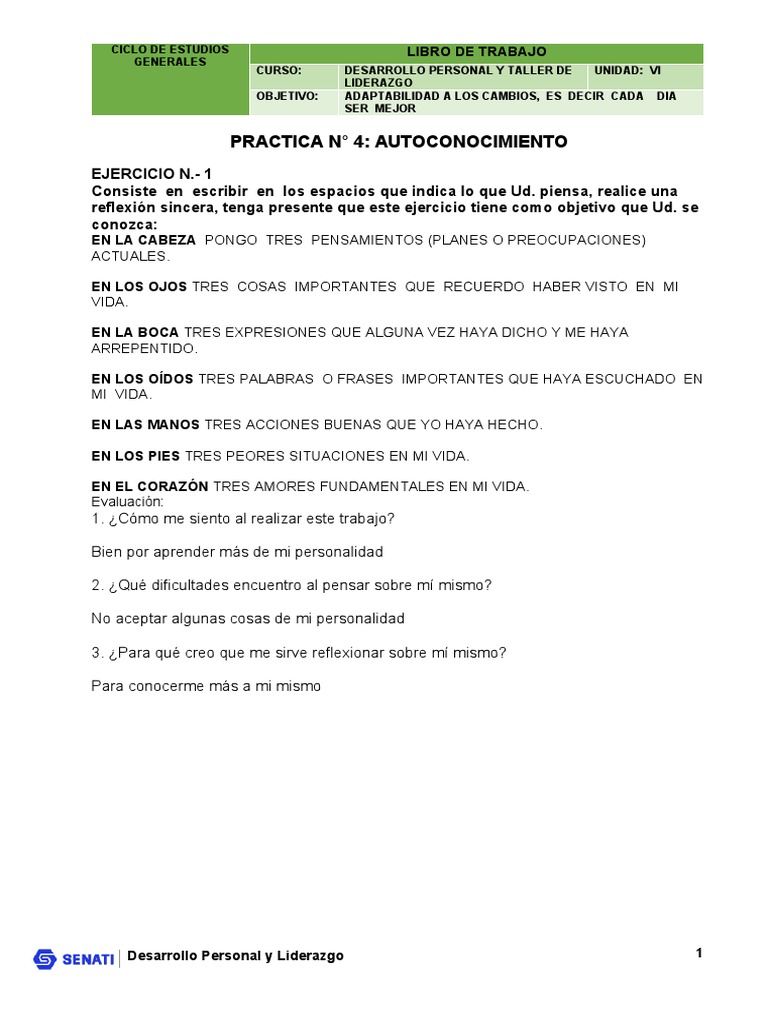 Autoconocimiento y Liderazgo Personal | PDF | Desarrollo personal ...