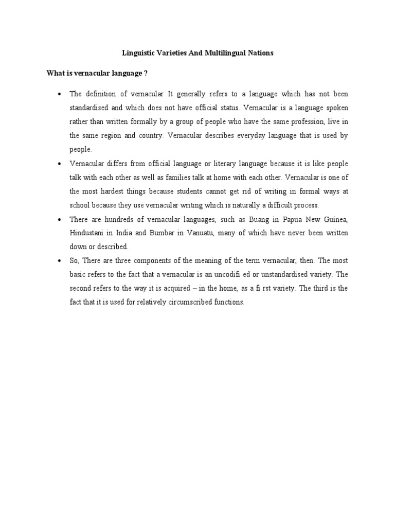 What Is Vernacular Language PDF