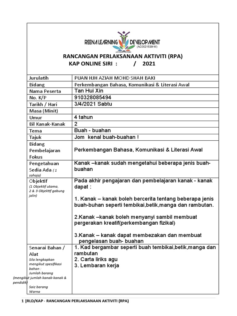 Rpa Buah Buahan Bkla Tan Hui Xin Pdf