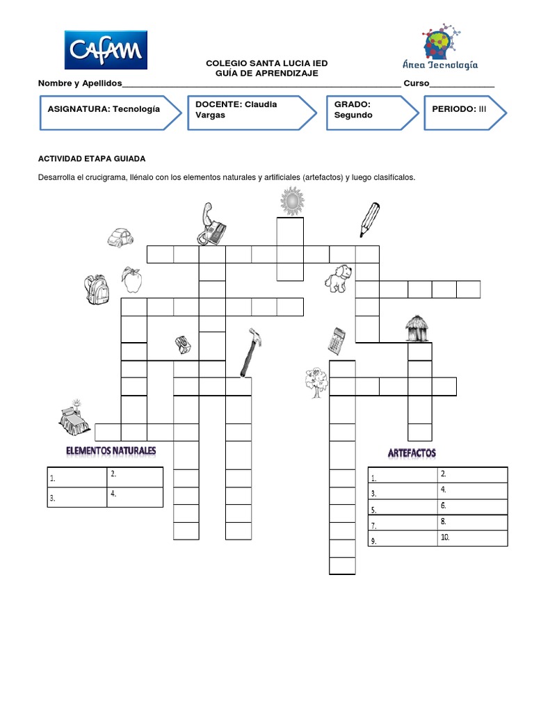 Crucigrama Elementos Artificiales y Naturales Segundo PDF