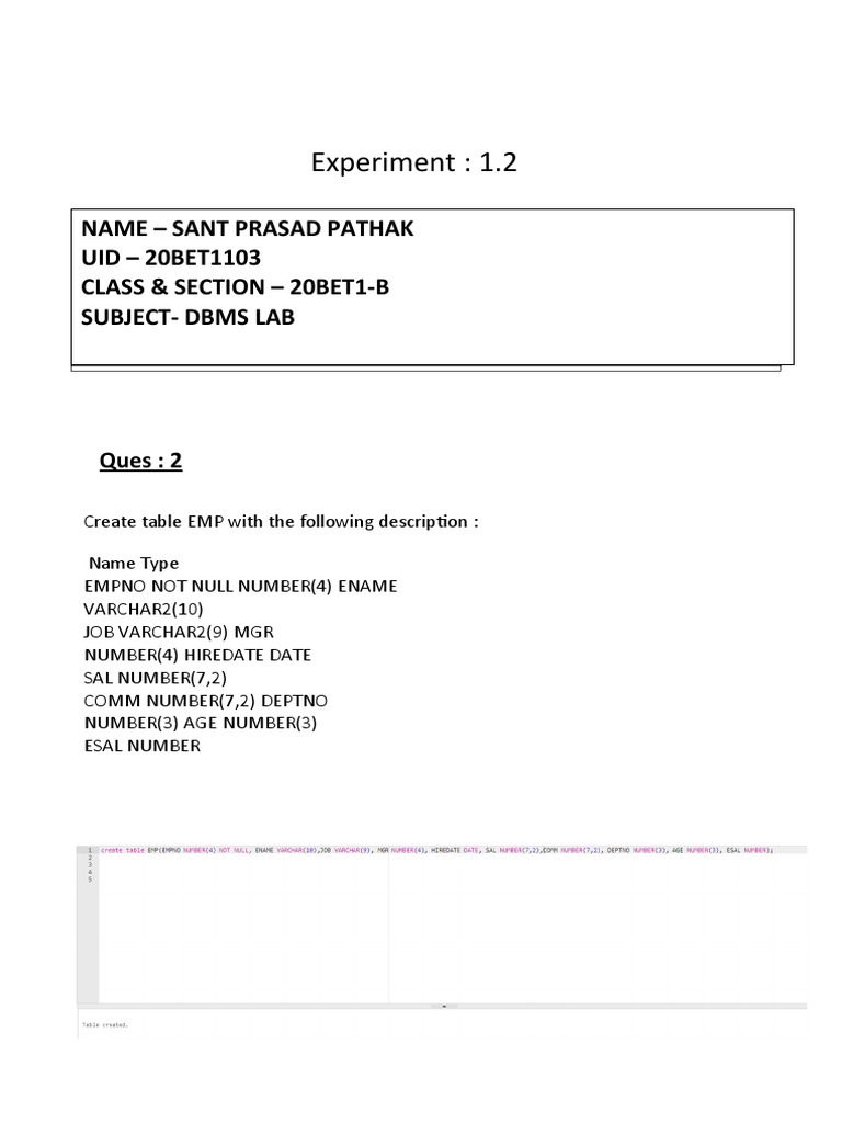 Experiment: 1.2: Name - Sant Prasad Pathak UID - 20BET1103 Class ...