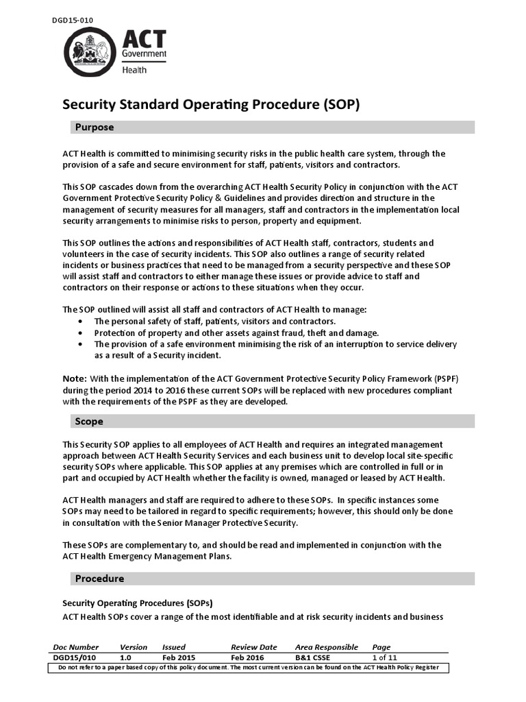Security Standard Operating Procedures | PDF | Emergency Department ...
