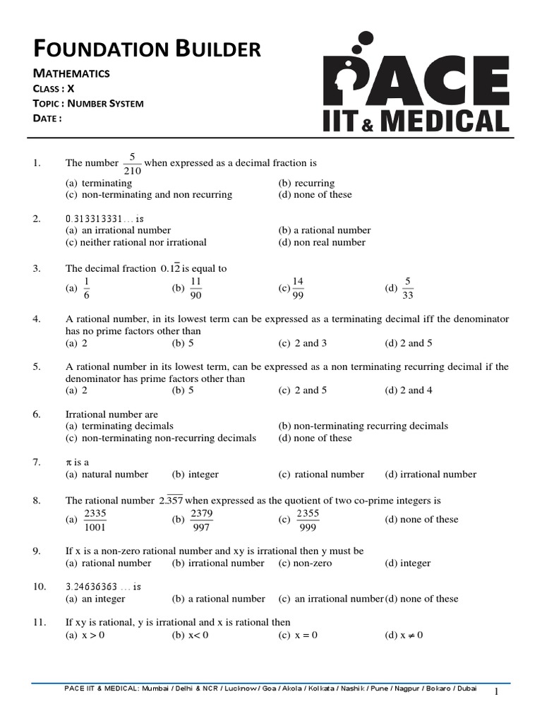 Class X Mathematics: Number System Quiz | PDF | Rational Number | Numbers