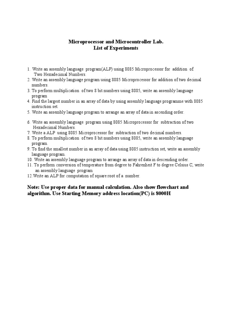 Microprocessor Lab Experiment Guide | PDF