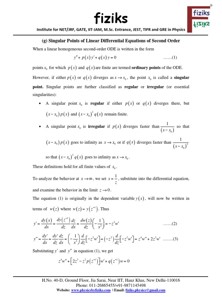 (G) G Singular Points of Linear Differential Equations | PDF ...