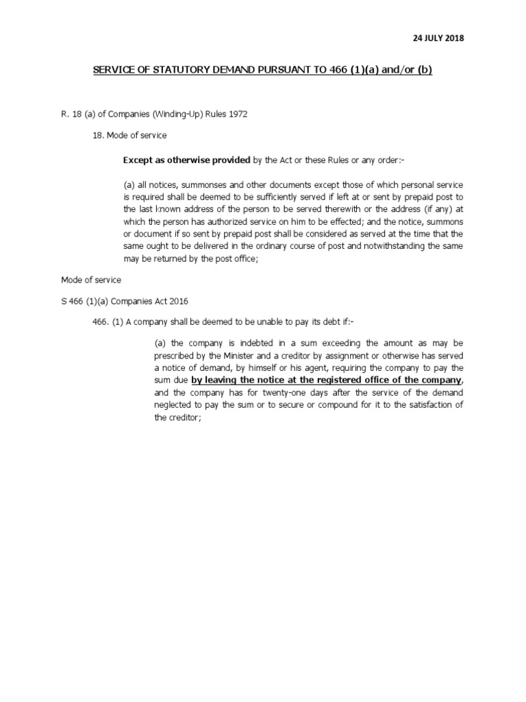 Statutory Demand Under Section 466 | PDF