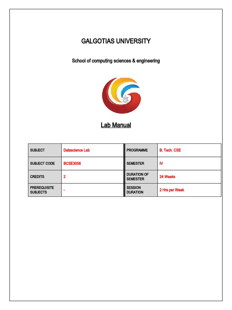 Exploring Data Science A Lab Manual for the Data Science Program at