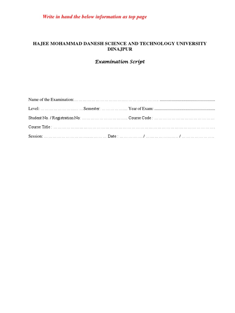 Examination Script Template for HSTU | PDF | Career & Growth ...
