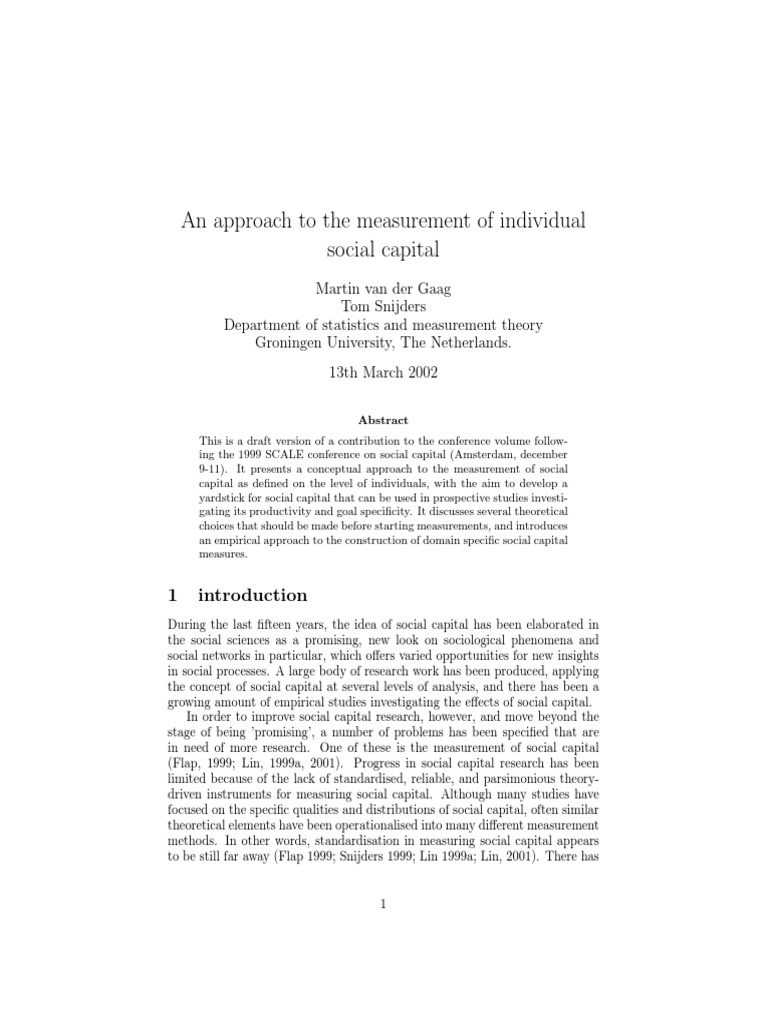 Measuring Individual Social Capital | PDF | Social Capital | Capital ...