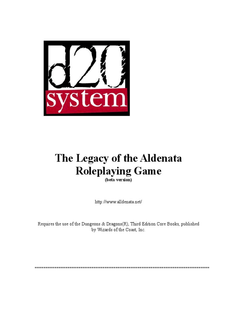 Legacy of The Aldenata RPG, PDF, D20 System