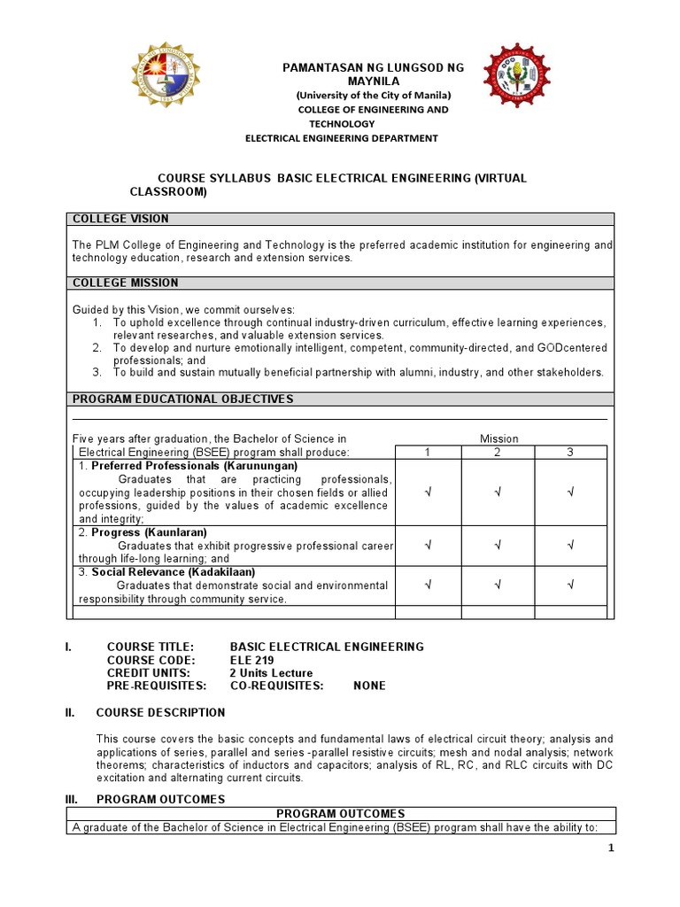 Basic Electrical Engineering Syllabus Pdf Engineering Electrical