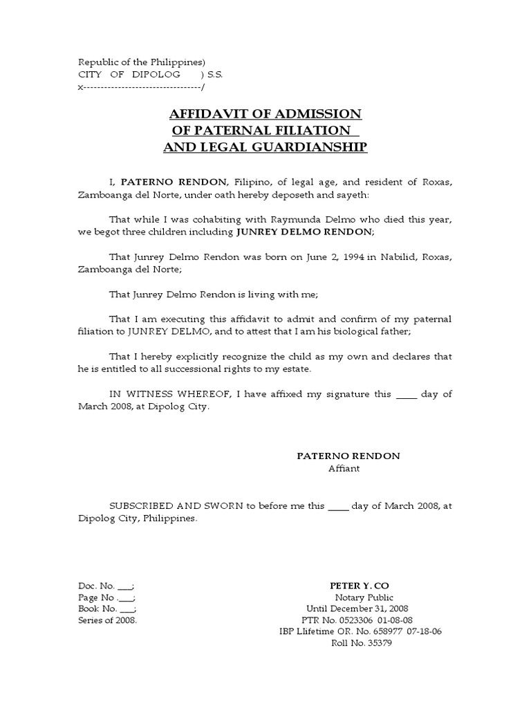 Affidavit of Paternal Filiation | PDF | Affidavit | Document