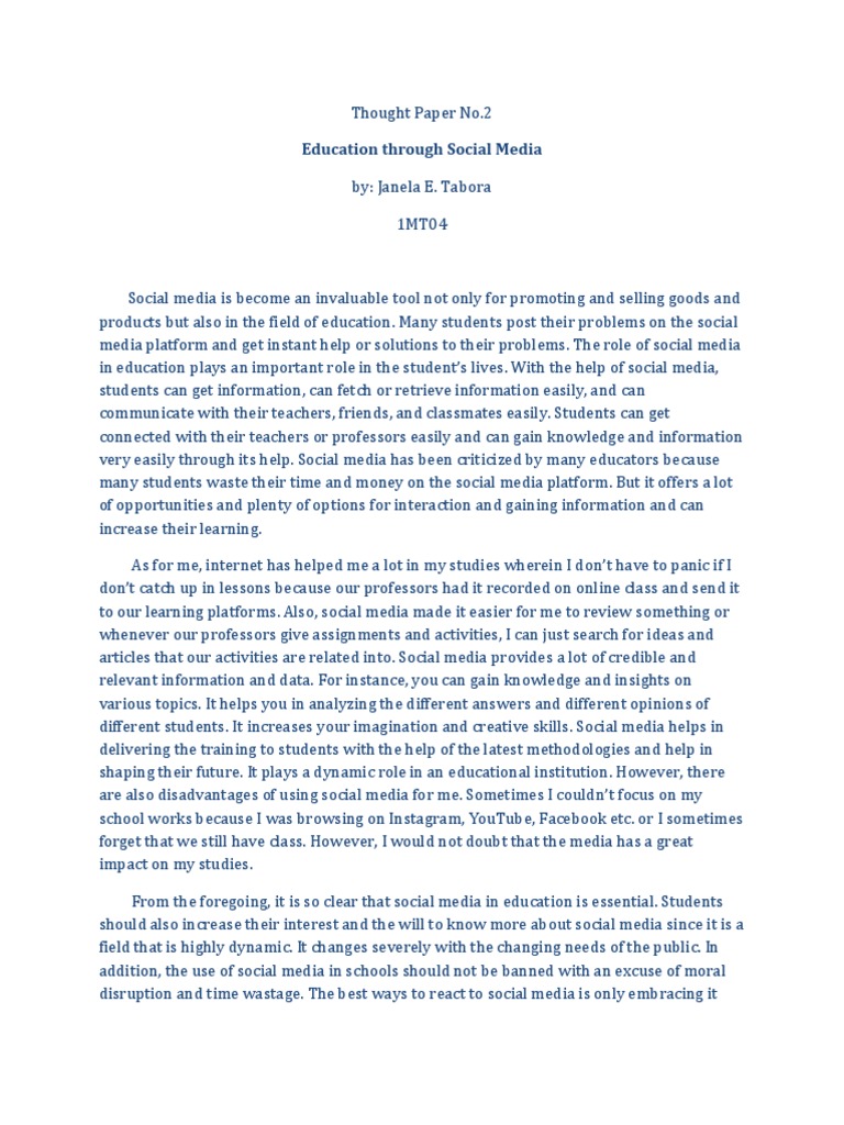 TABORA 1MT04 ThoughtPaperNo.2 | PDF | Social Media | Popular Culture ...