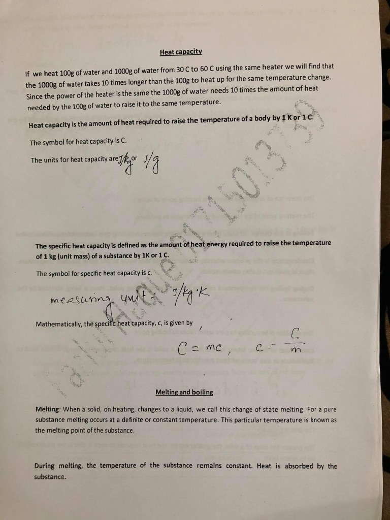 Cambridge O Level Physics Notes On HEAT CAPACITY | PDF