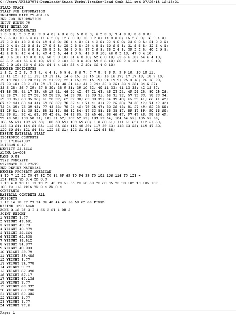 Structure Under EQ Joint WeightAll Load Combination PDF Applied