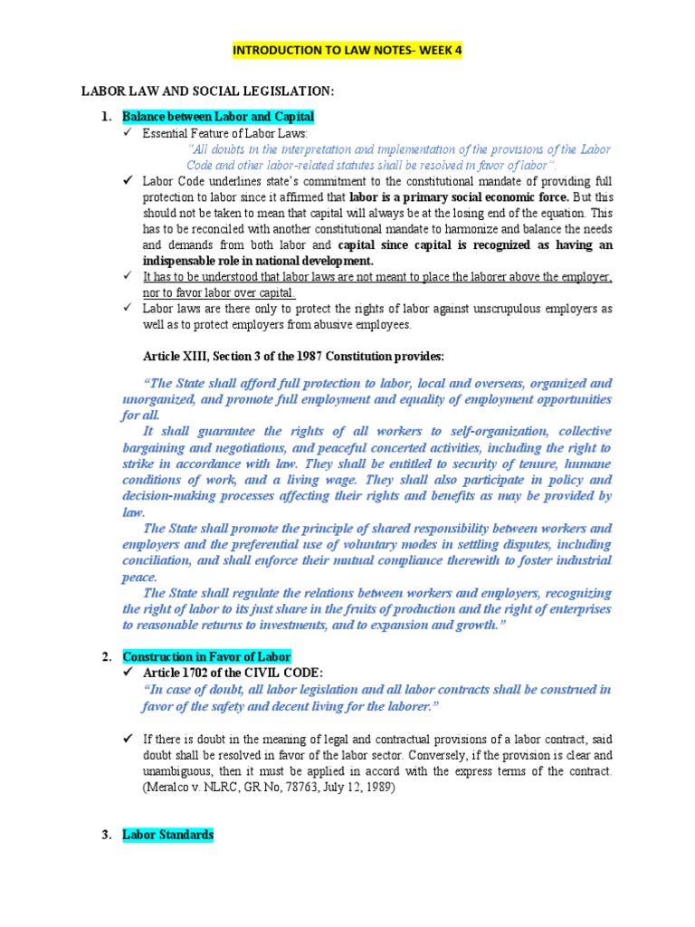 Labor Law and Social Legislation Overview | PDF | Labour Law | Employment