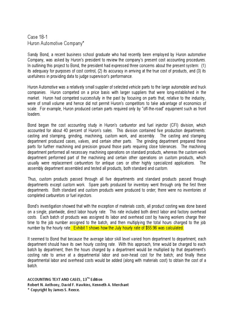 Case 181 Huron Automotive Company Study PDF Car Business