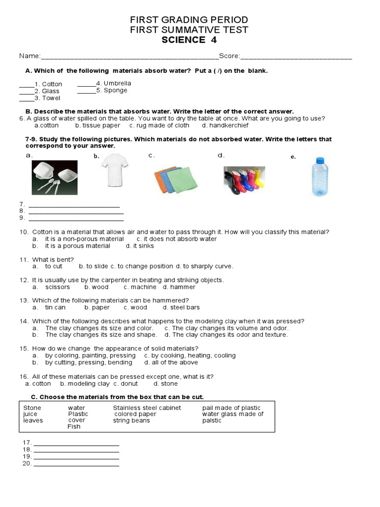 Grade 4 Science 1st Quarter Test | PDF