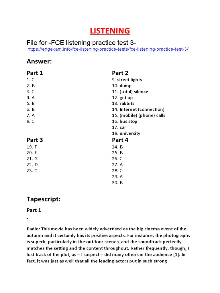 Fce Listening Practice Test 3 | Pdf