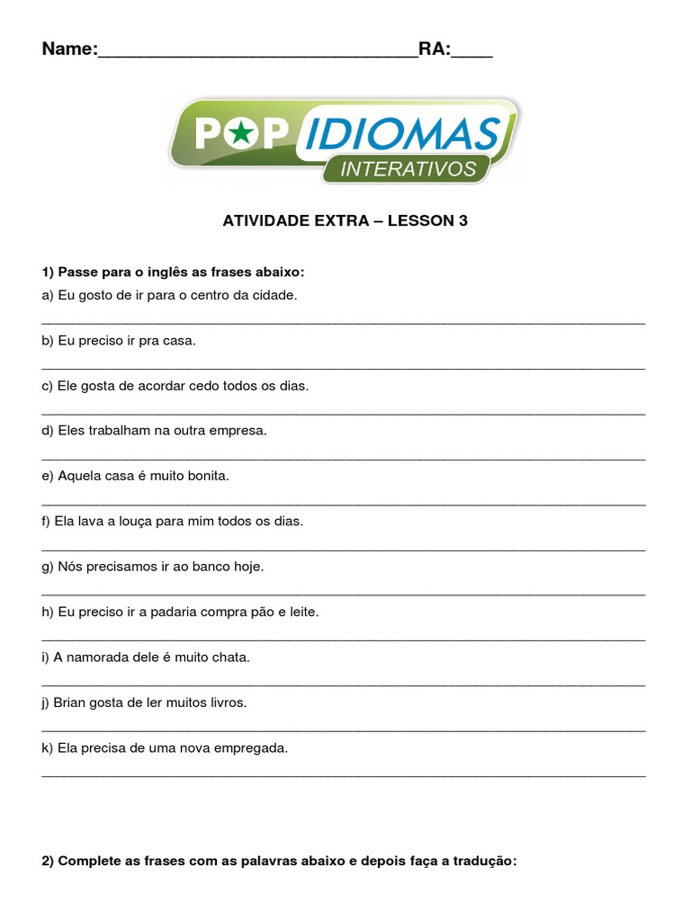 Atividade Extra - Lesson 3 | PDF | Carreira e Crescimento | Métodos e ...