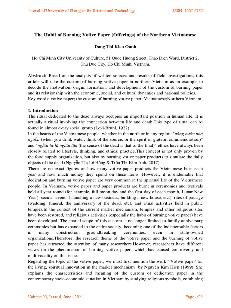 The Habit of Burning Votive Paper Offerings of The Northern Vietnamese