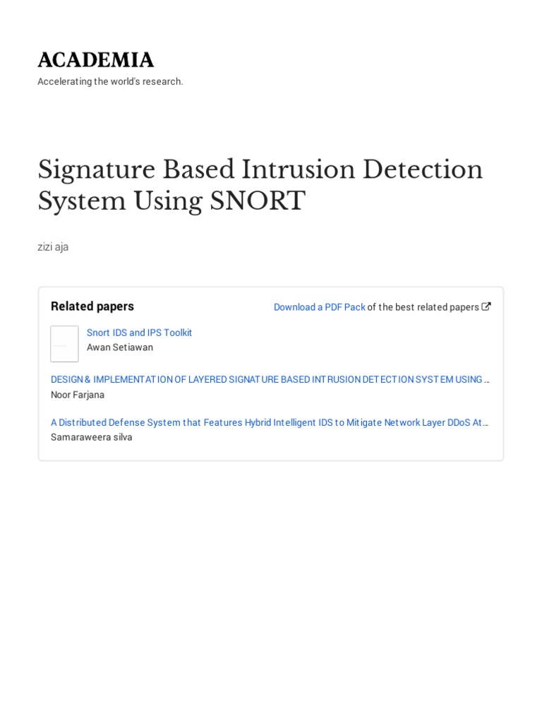 Snort-Based Intrusion Detection System | PDF | Computer Network ...