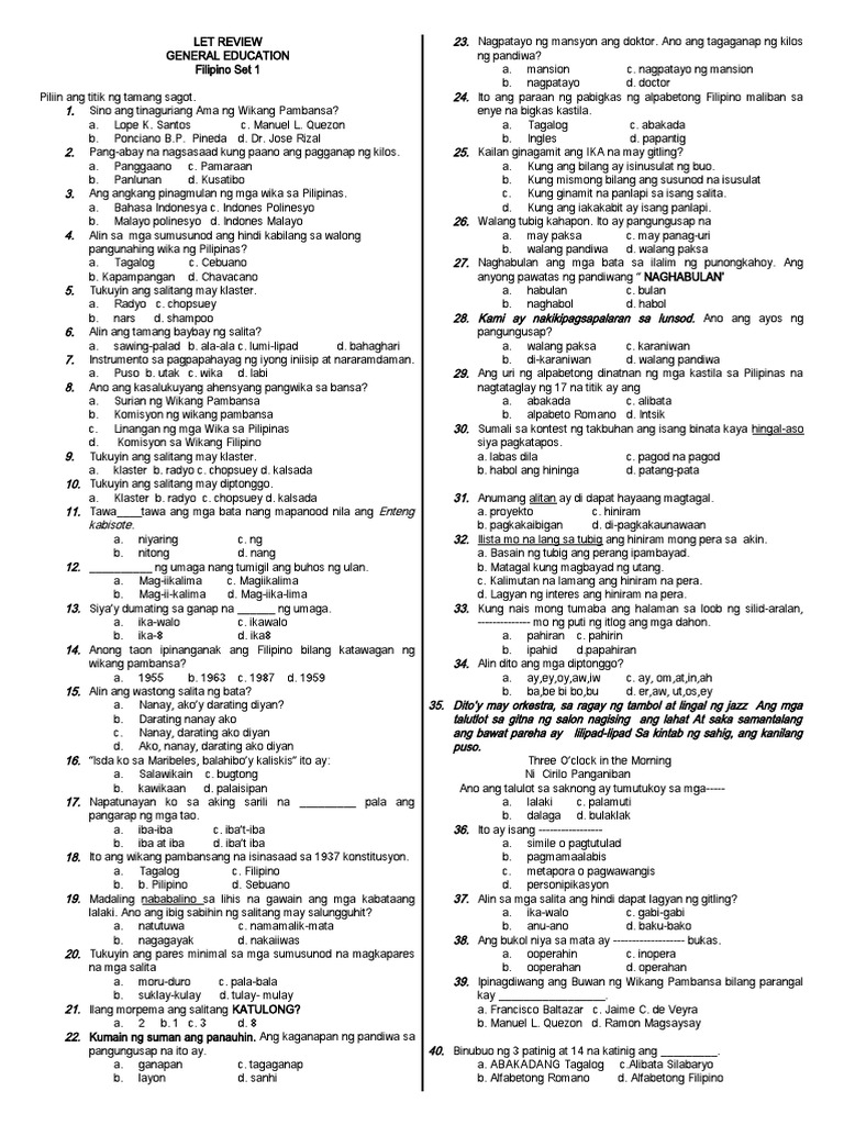 FILIPINO MJ 1 | PDF