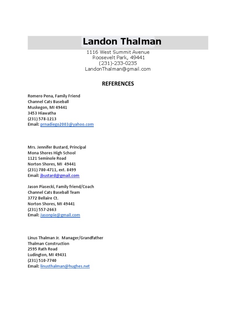 Landon Thalman Reference List | PDF