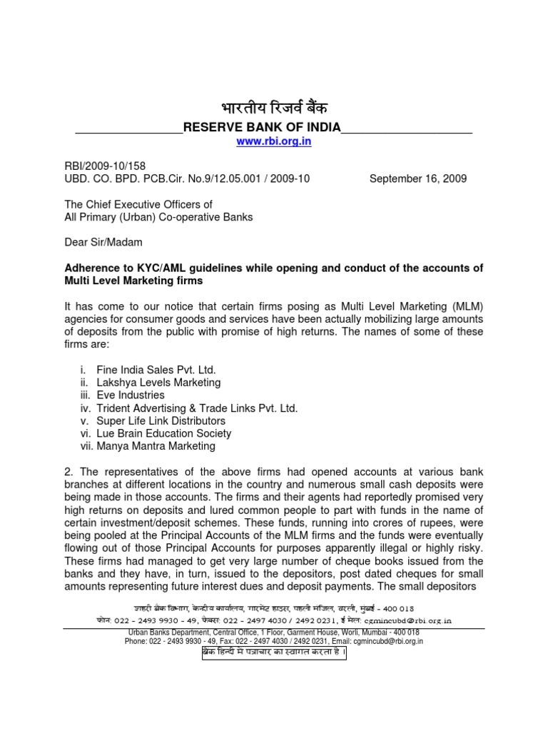 Reserve Bank of India Urban Banks Department, Central Office, 1 Floor