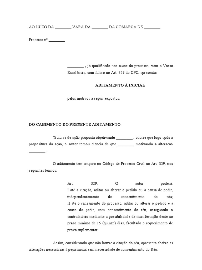 Aditamento-A-Inicial - Alteração Causa de Pedido e Pedido | PDF ...