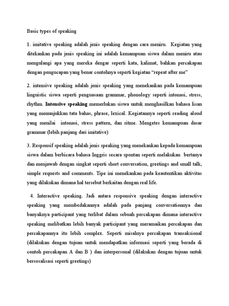 Basic types of speaking pdf