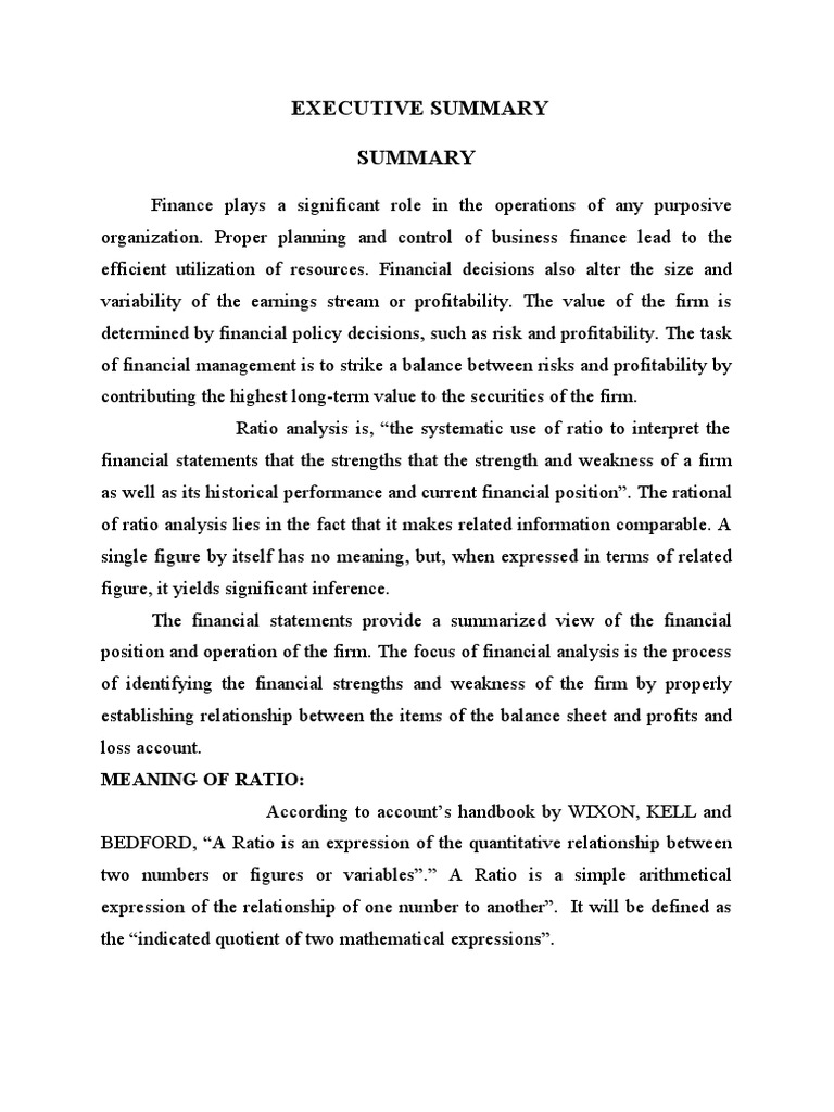Executive Summary Meaning of Ratio PDF Hazard Analysis And