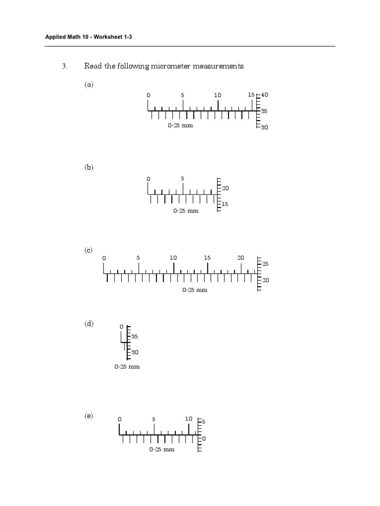Micrometer Measurement Practice Worksheet | PDF