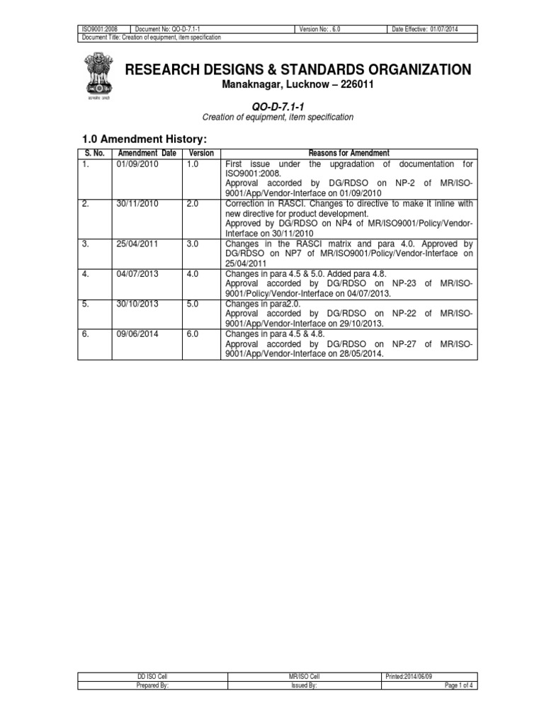 Equipment Item Specification Process | PDF | Iso 9000 | Specification ...