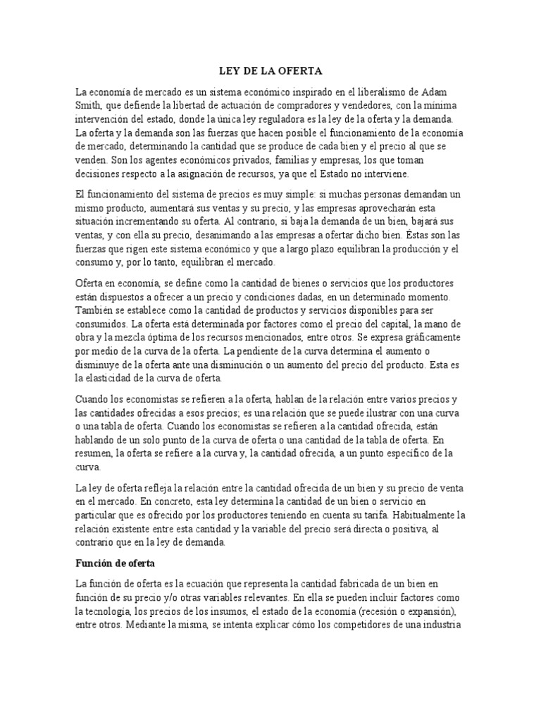 Ley de La Oferta | PDF | Oferta (economía) | Oferta y demanda