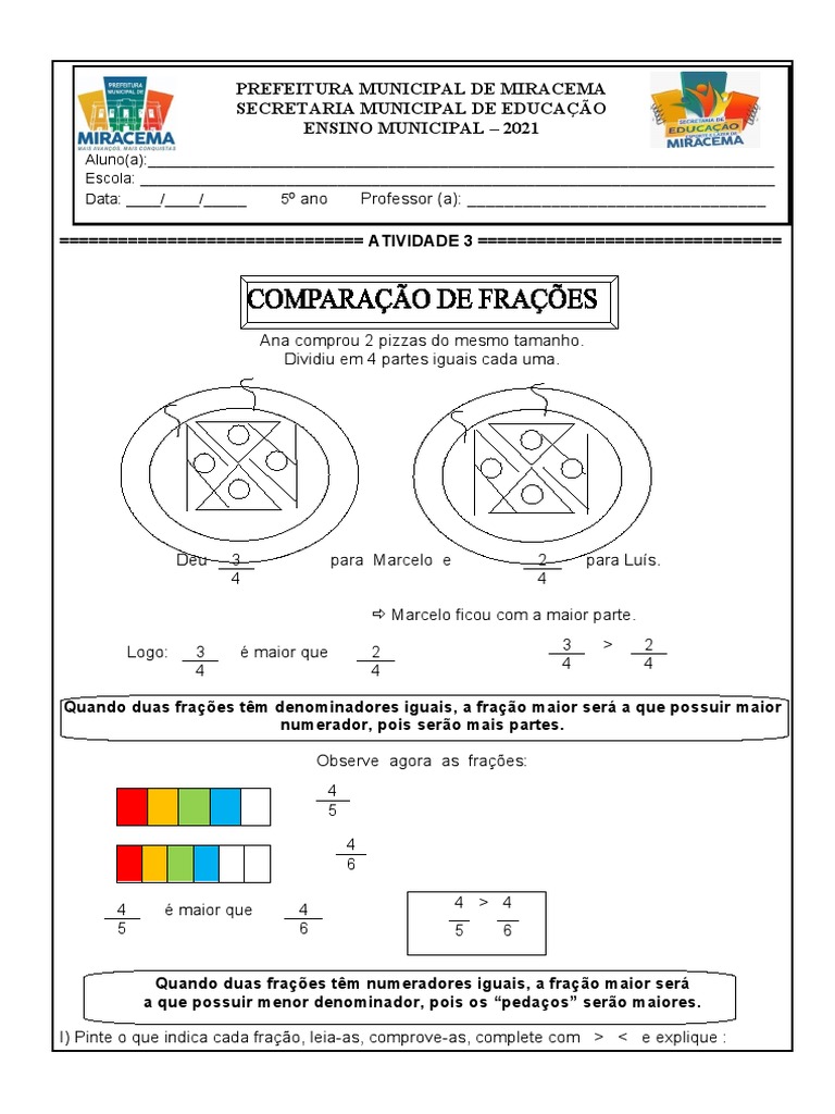Gabarito Comparação de Fração | PDF | Divisão (Matemática) | Objetos ...