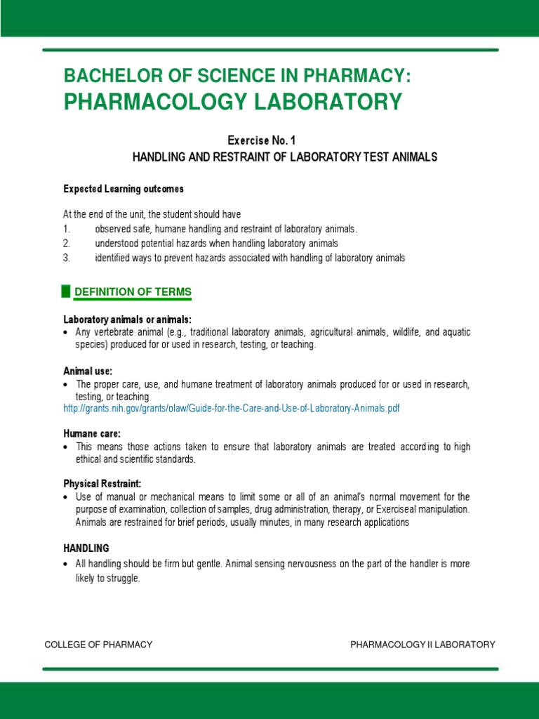 Safe and Humane Handling of Laboratory Animals Proper Restraint