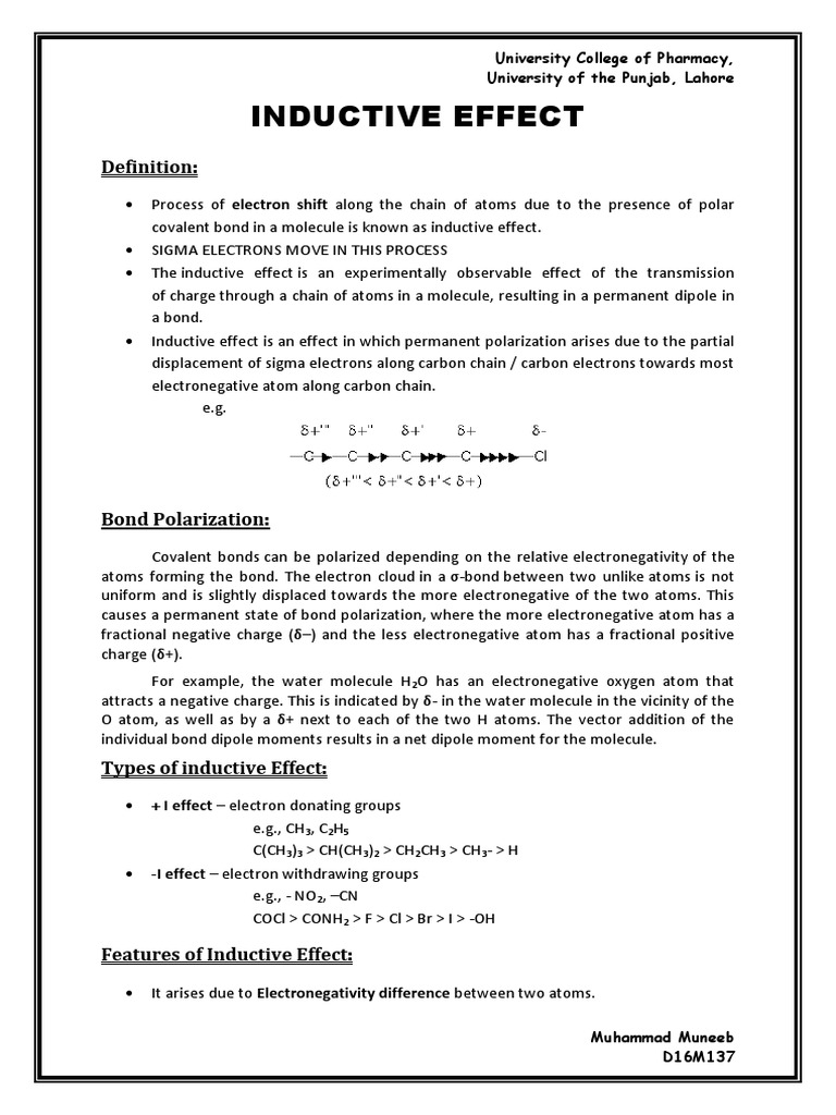 Inductive Effect | PDF | Chemical Polarity | Chemical Bond