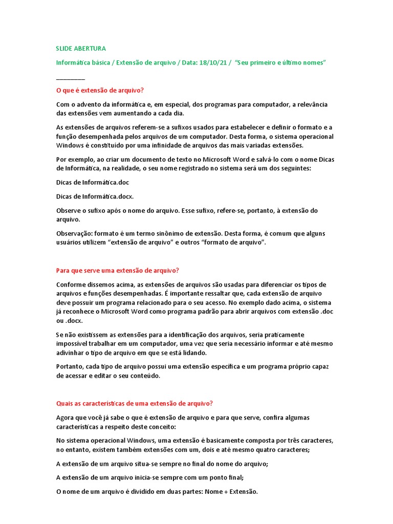 Extensões de Arquivos: Conceitos e Uso | PDF | Arquivo de computador ...
