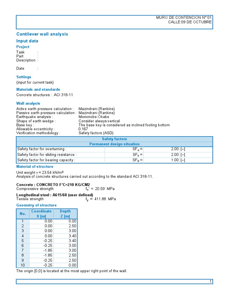 Cantilever Wall Analysis Report | PDF | Materials | Building Engineering