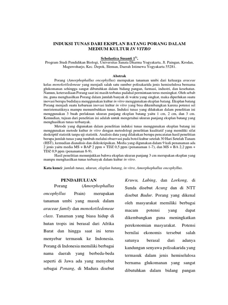 Induksi Tunas Dari Eksplan Batang Porang Dalam Medium Kultur in Vitro PDF