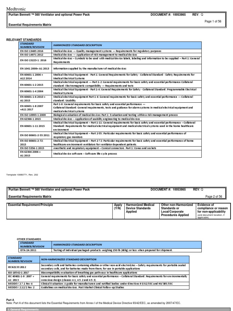 Medtronic Standard Number/Revision Harmonized Standard Description