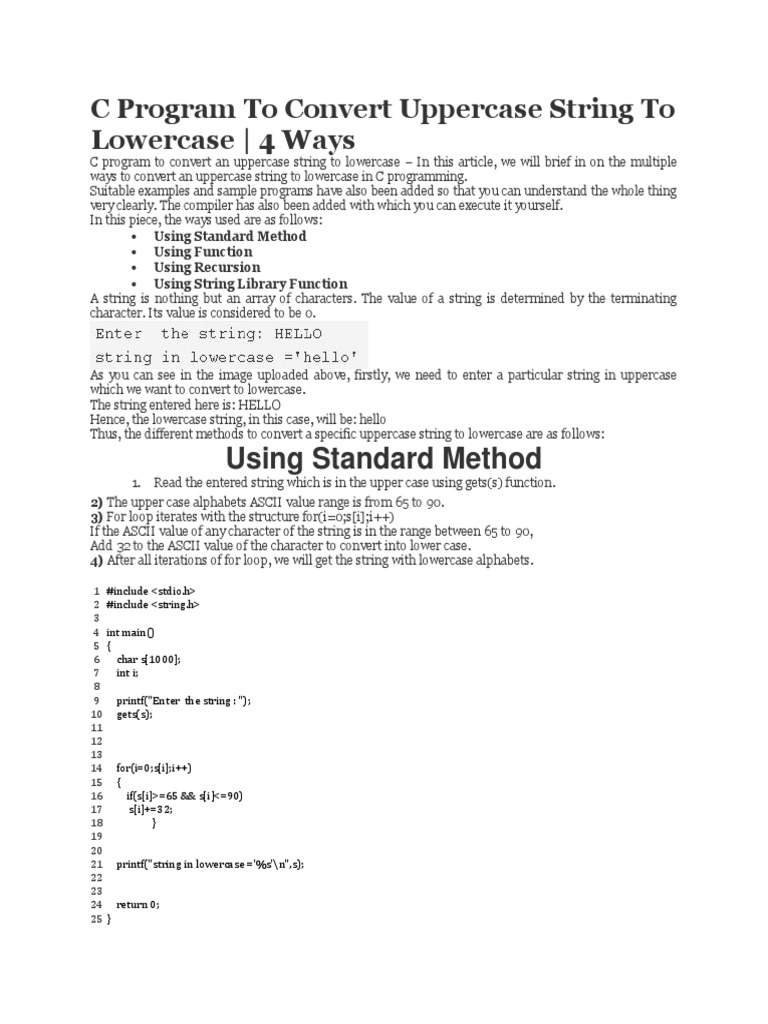C Program To Convert Uppercase String To Lowercase - 4 Ways: Using ...