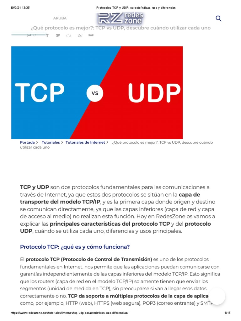 Comparativa de protocolos TCP y UDP | PDF | Protocolo de Control de ...