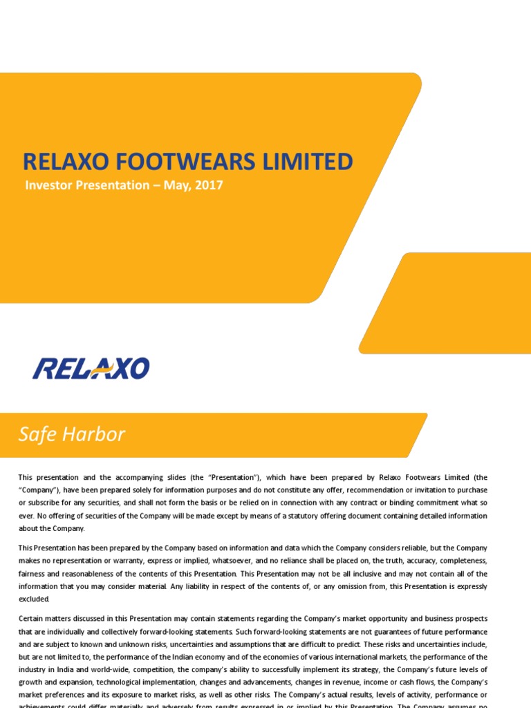 Relaxo Footwears Limited Investor Presentation May, 2017 PDF