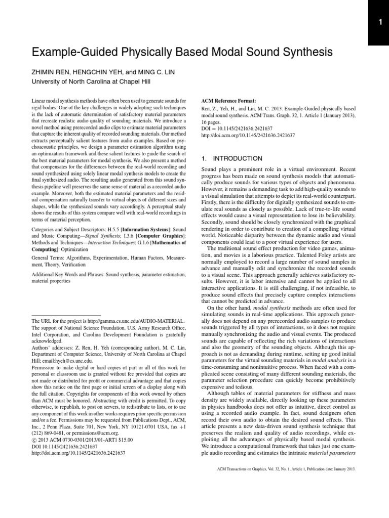 Example-Guided Physically Based Modal Sound Synthesis | PDF ...